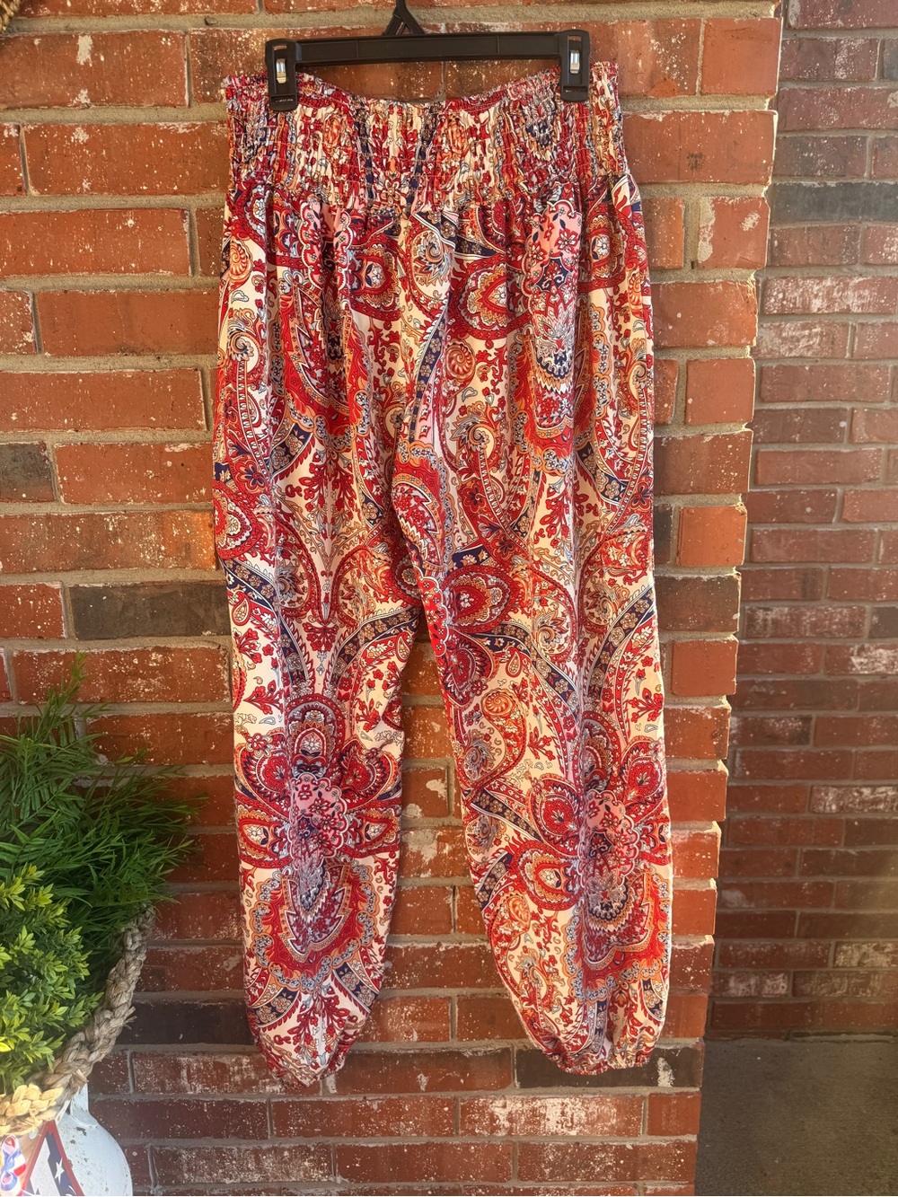 Paisley Smocked Waist Harem Pants
